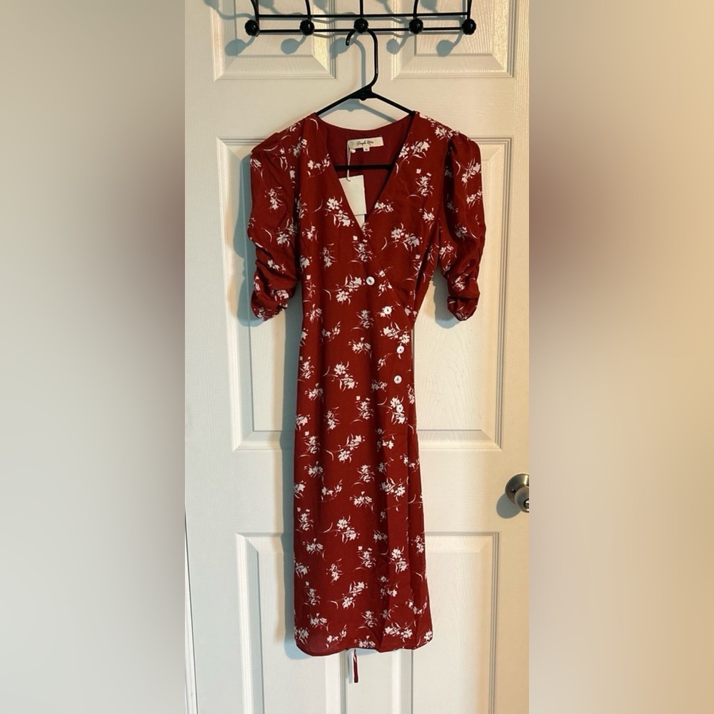 Classic Simple Retro Red Flora Midi Dress